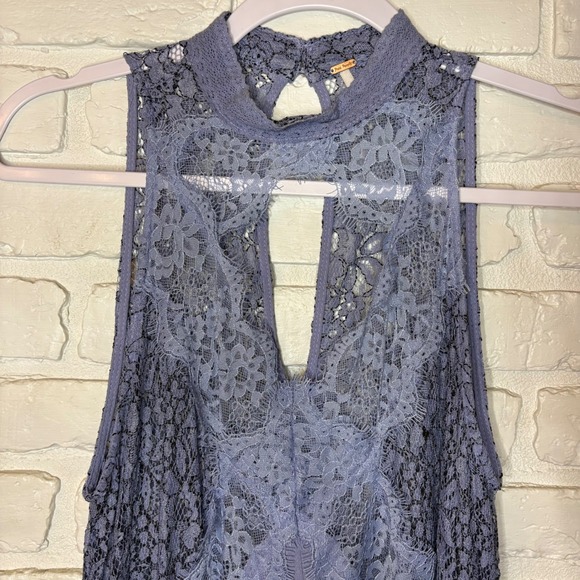 Free‎ People Tell Tale Mini Dress Women's size XS Blue Lace Flowy - Picture 2 of 6